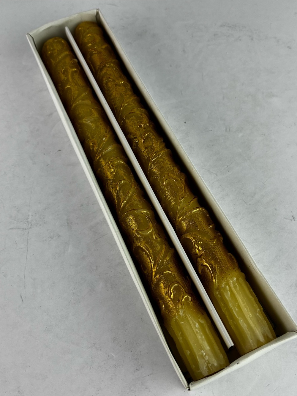 Pier 1 Imports Gold Flocked Candles Set NIB